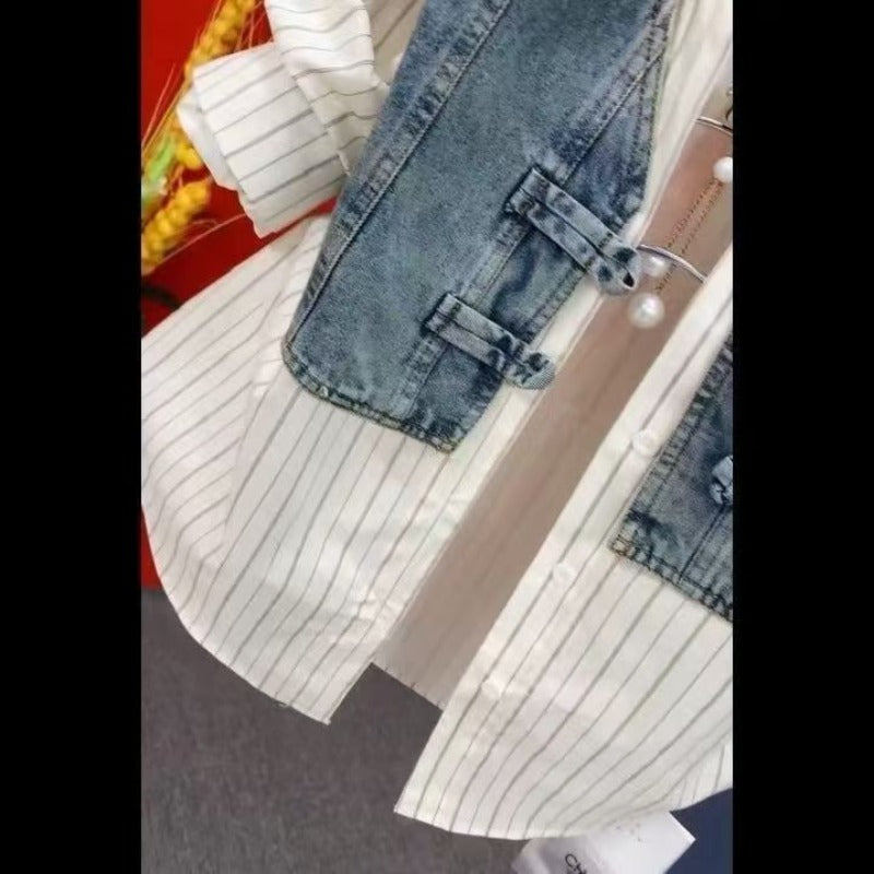 Easy on Denim Shacket for Women, No Zipper Button Two Layer Look Jacket, Spring 2026 Casual Blazer, Versatile Plus Size Coat