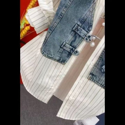Easy on Denim Shacket for Women, No Zipper Button Two Layer Look Jacket, Spring 2026 Casual Blazer, Versatile Plus Size Coat
