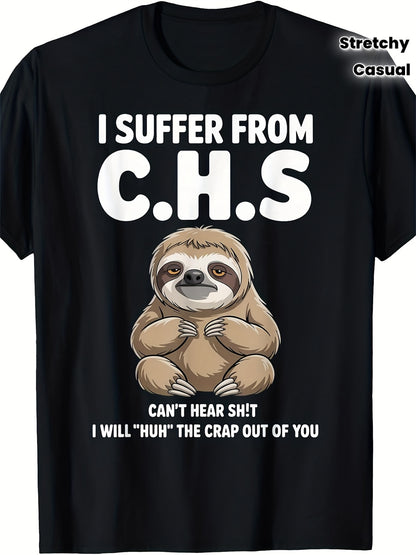 Men's Fun Lazy Bear Quote T-Shirt- "I Have OCD, I Will Make You Suffer"- with Text and Lazy Bear Pattern- Soft Stretch Fabric- Suitable for Party Casual Street Style