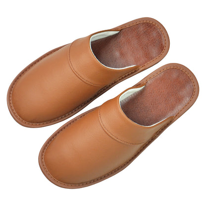 Wide Width Genuine Leather Slippers Oversized Non-slip Genuine Leather Slippers Winter Spring Autumn Summer Indoor Slipper for Men Women| Casual Single Slides Shoes