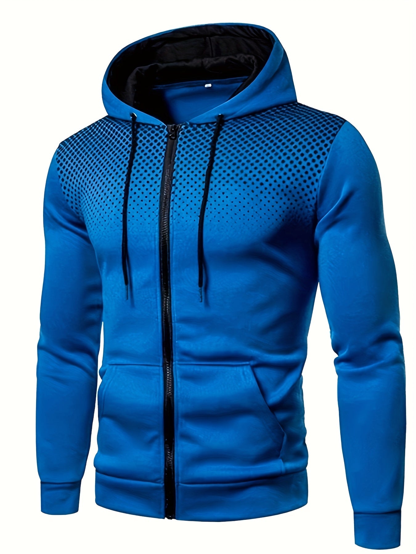 Men's Polka Dot Printed Hooded Jacket, Hooded Jacket with Zippers and Pockets, Men's Winter and Autumn Casual and Sporty Fashion