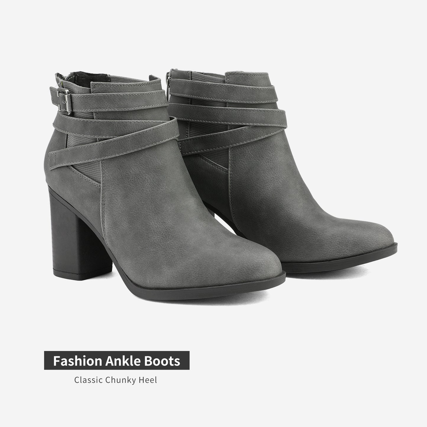 Women's Chunky High Heel Ankle Boots, Close Toe Fall Heeled Booties Shoes