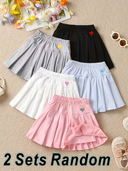 Randomly Send 2pcs, Girls' Pleated Skirt, Pants Belt, Safety Pants Skirt, Versatile Children's Anti Light Half Length Skirt, Summer Mid Size Children's Fashion, Suitable for Outdoor Sports Wear