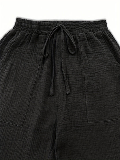 Spring And Summer Women's Casual Pants, Khaki, Pocket, Wide Leg, Tie, Loose, Daily Commuting Wide Leg Pants Womens Summer Clothes