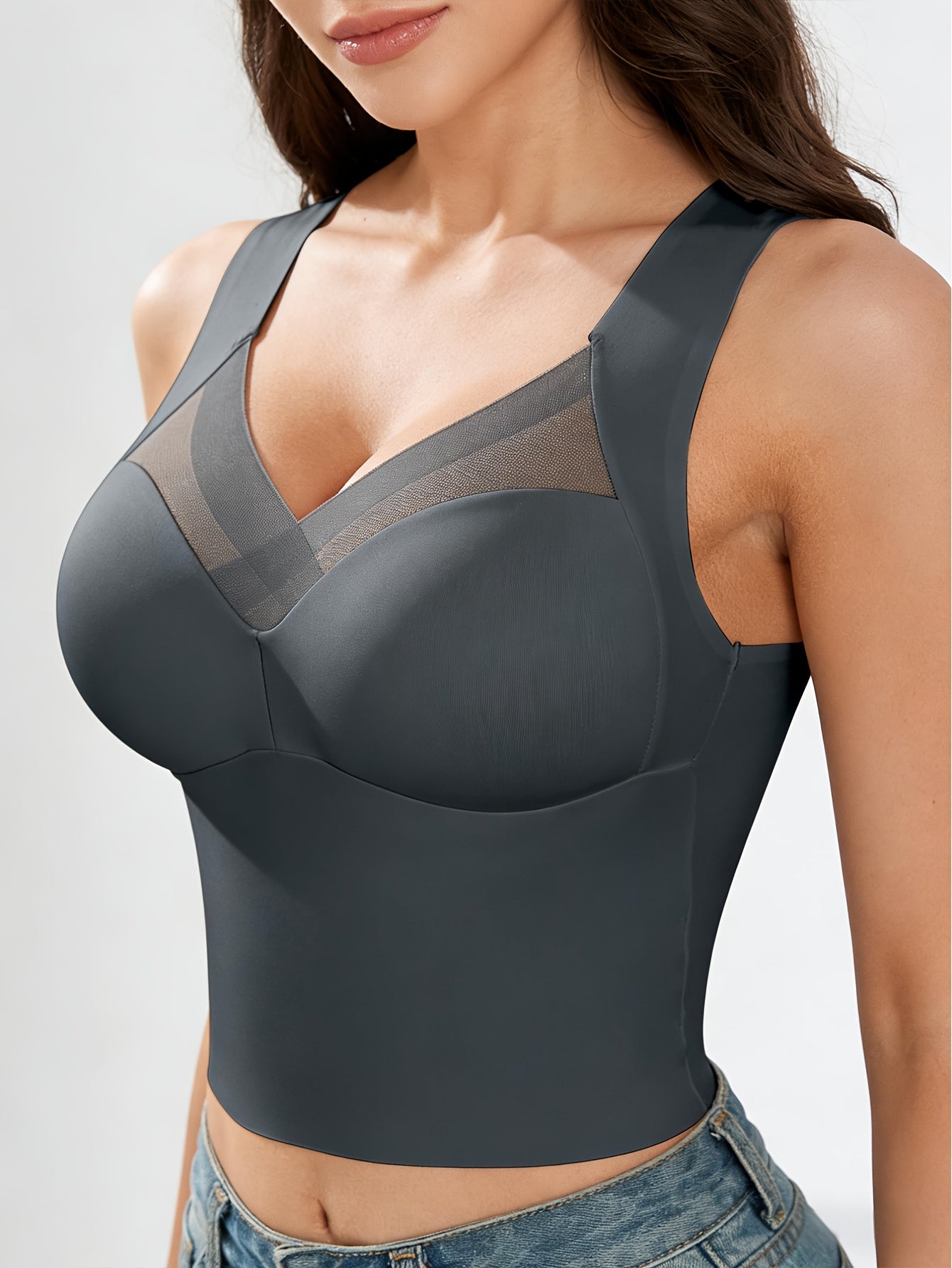 1pc EssElegance Wireless Sports Bra - Push-Up, Side Smoothing, High Stretch, Built-in Pads