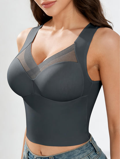 1pc EssElegance Wireless Sports Bra - Push-Up, Side Smoothing, High Stretch, Built-in Pads