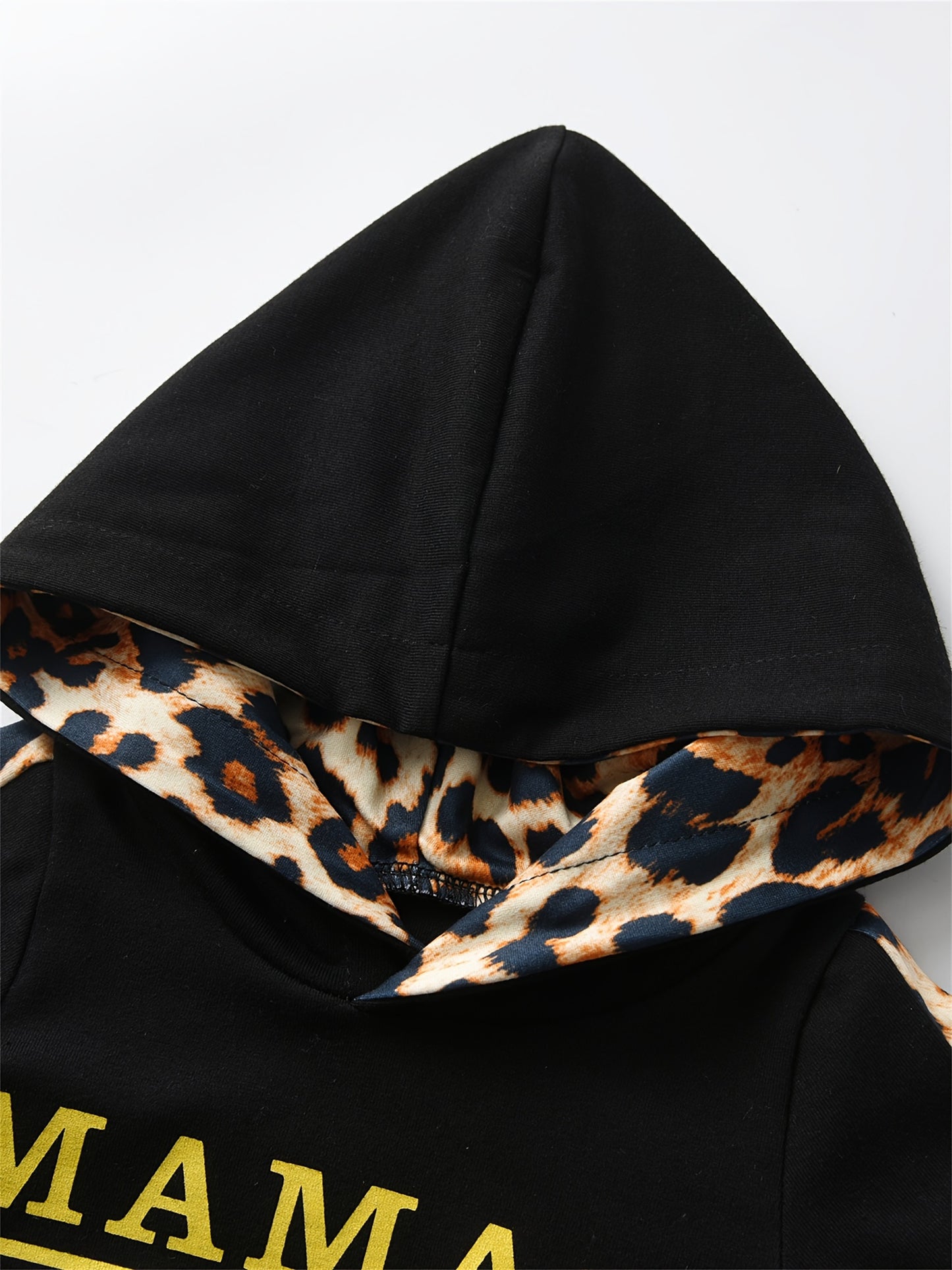 KuKitty Infant Baby Girl Clothes Set Long Sleeve "Mama's Mini" Print Pullover Sports Hooded Tops and Leopard Pants Outfits Set