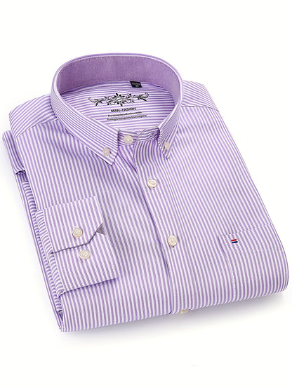 Men'S Long Sleeve Shirt with Classic Stripes, Ideal for Business Formal Events, Perfect Gift for Him