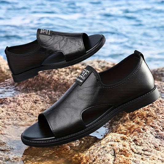 Men's Black Slip-On Sandals - Casual Non-Slip Summer Beach Shoes with Soft Rubber Sole, Comfortable for Casual Attire, Casual Footwear | Minimalist Sandals | Durable Slipresistant, Strappy Sandals