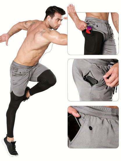 Compression Pants Men 2 in 1 Running Pants Workout Pants for Men Gym Tights with Towel Loop