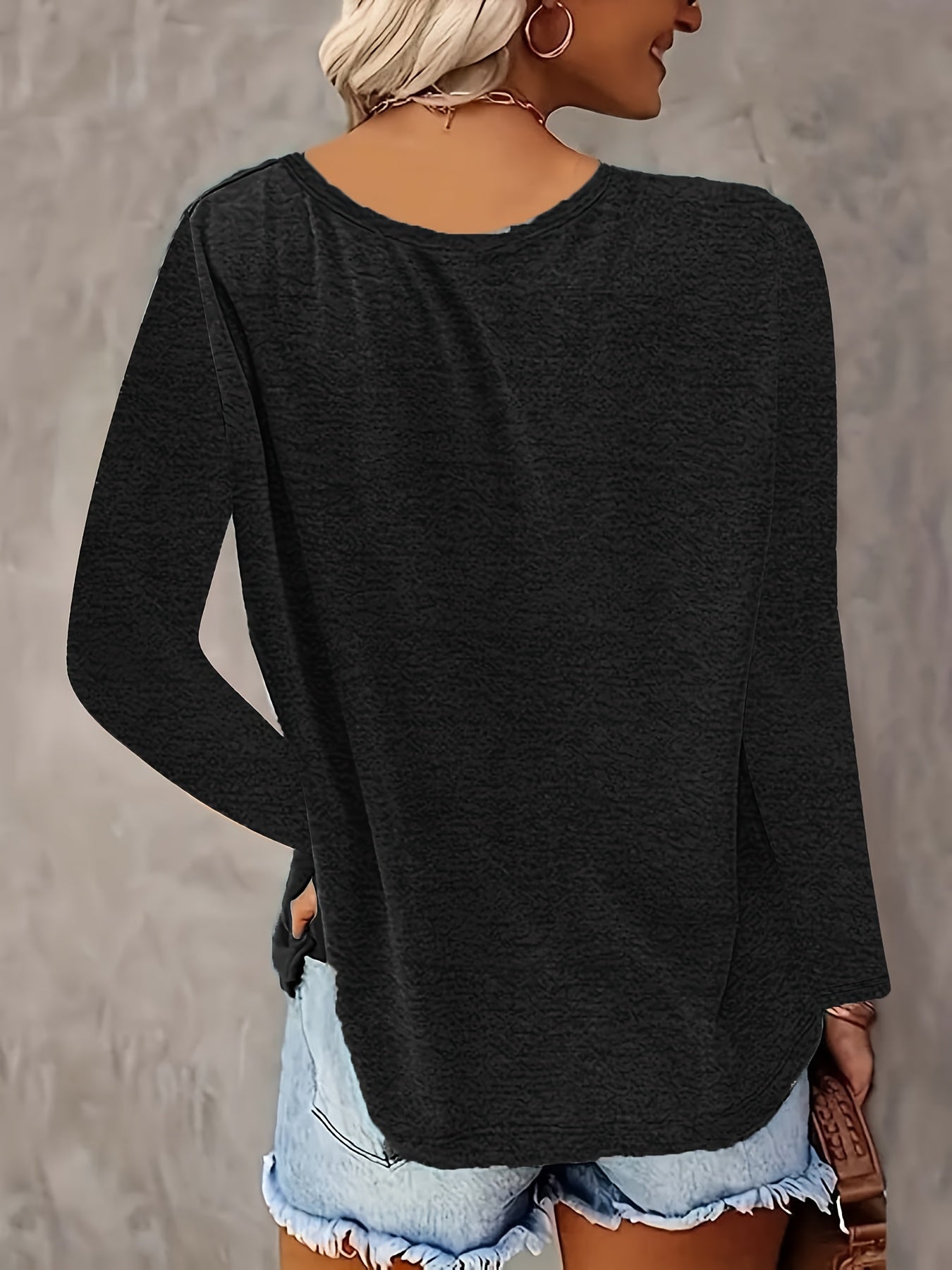 SINHOON 4pcs Women's Clothes Spring And Autumn Casual Top, Solid-Color Long-Sleeved V-Neck T-shirt