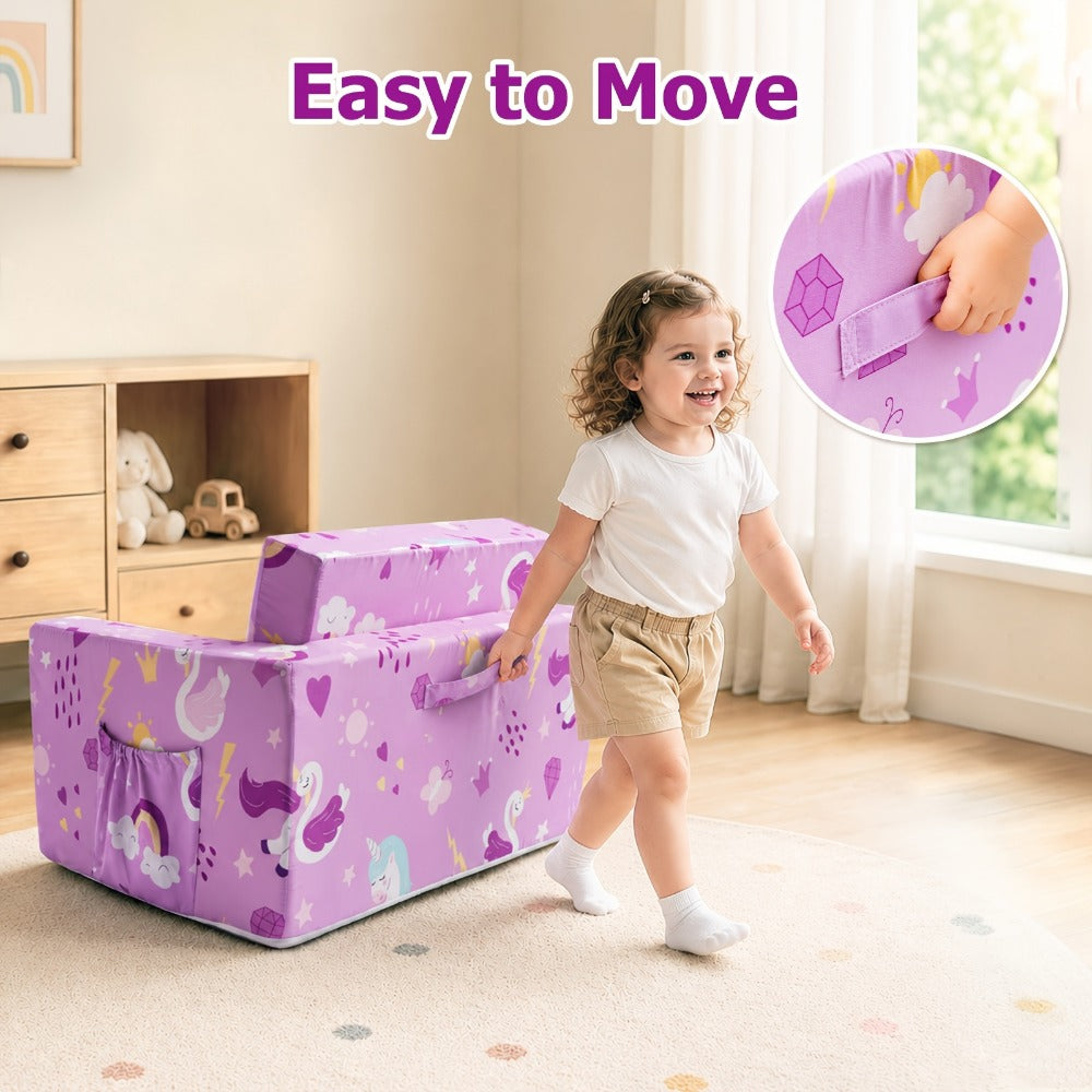 Kids Fold-Out Sofa - 2-in-1 Toddler Reading Lounger