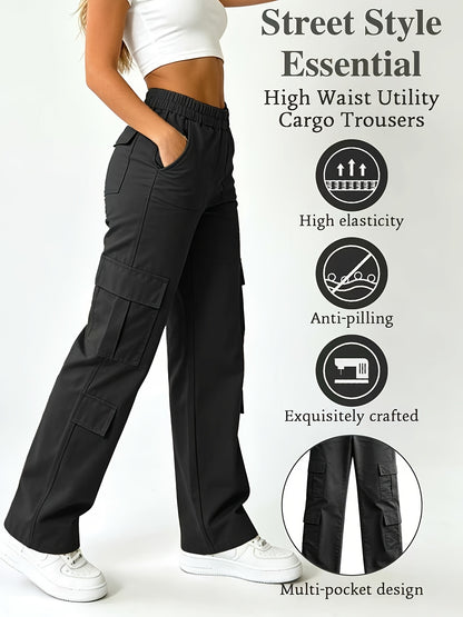 1 Pair Women'S High-Waisted Multi-Pocket Sporty Work Pants. Comfortable And Breathable. Suitable for Daily Outings, Shopping, Dating, Casual Wear, Weddings, Formal Events, And Graduation Ceremonies. The Perfect Choice for Gatherings with Friends
