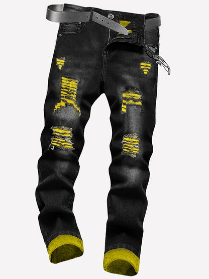 2pcs Men's Slim Fit Distressed Ripped Jeans | Classic Stretch Denim Pants, Trendy Casual Versatile Outfits
