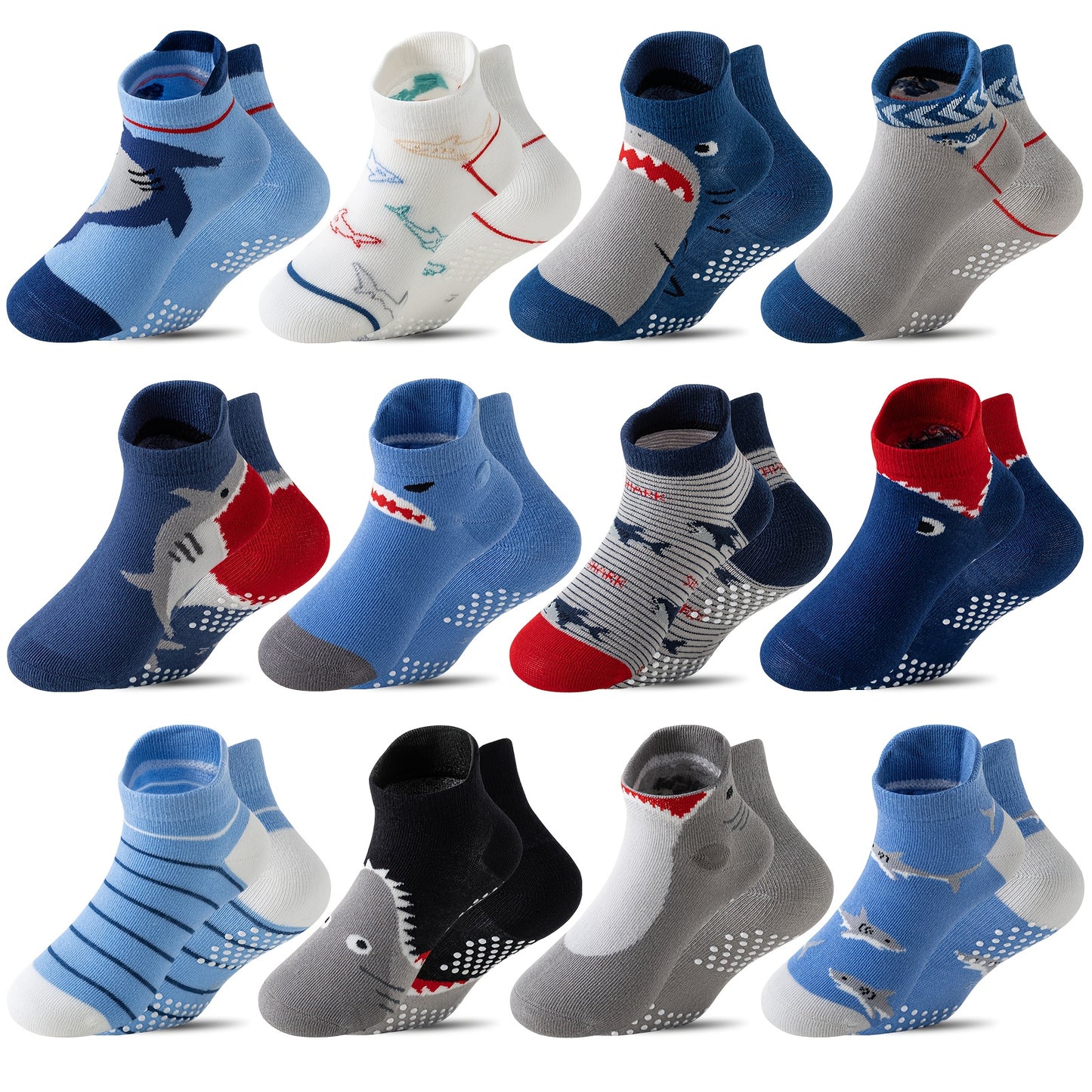 Baby Shark Grip Ankle Socks - 12-Pair Pack