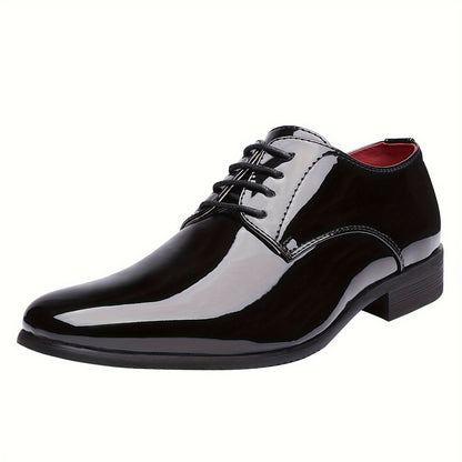 Men's Faux Patent Derby Shoes | Non-Slip Formal Lace-Ups for Wedding & Outdoor Activities