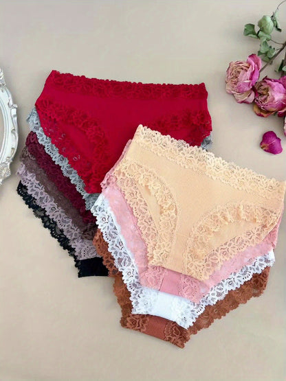 10pcs Lace Lace Solid Color Underwear, Fashionable, Elegant, Comfortable, Breathable And Skin Friendly Underwear, Suitable for Daily Commuting, Women'S Underwear And Underwear