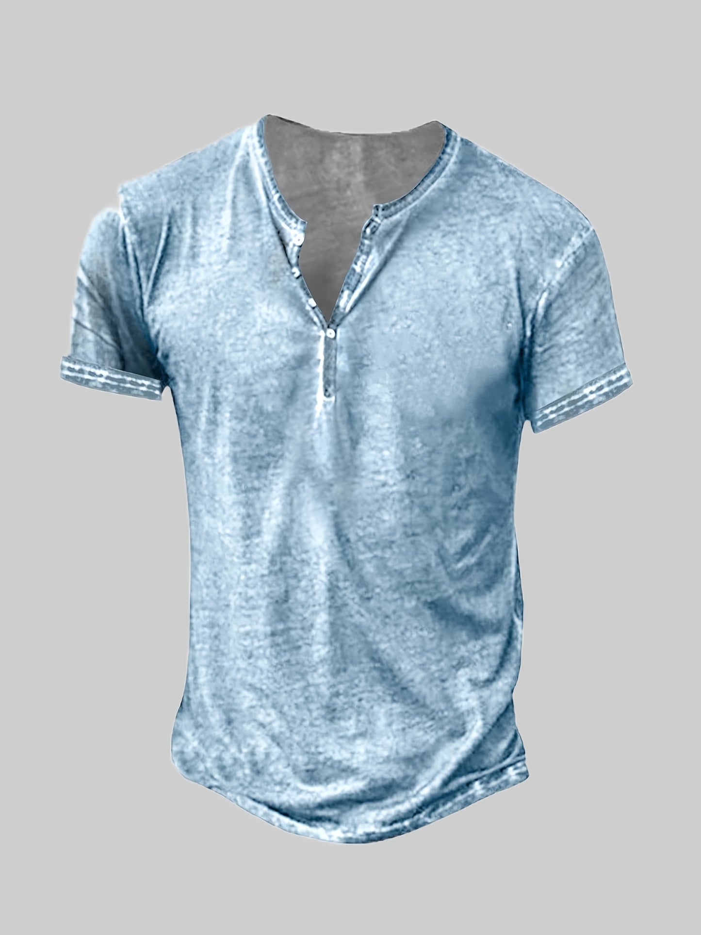 Mens Distressed Henley Shirts Short Sleeve Button T-Shirt Slim Fit Cotton Casual Shirt