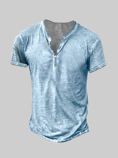 Mens Distressed Henley Shirts Short Sleeve Button T-Shirt Slim Fit Cotton Casual Shirt