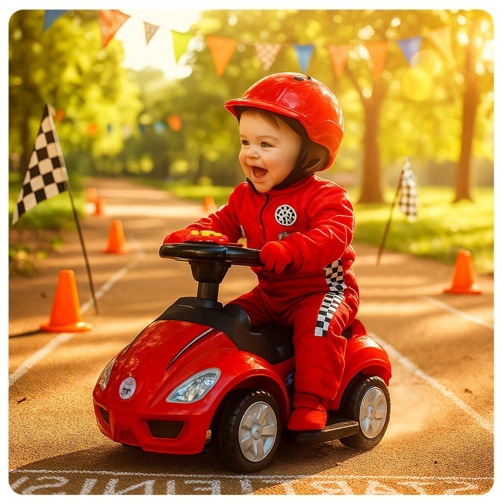 3-in-1 Kids Ride-On Push Car - Ride-on, walker and push-cart modes with music