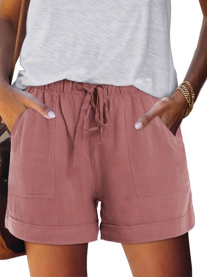 Women'S Comfy Drawstring Casual Elastic Waist Pure Color Shorts Summer Beach Lightweight Short Pants with Pockets