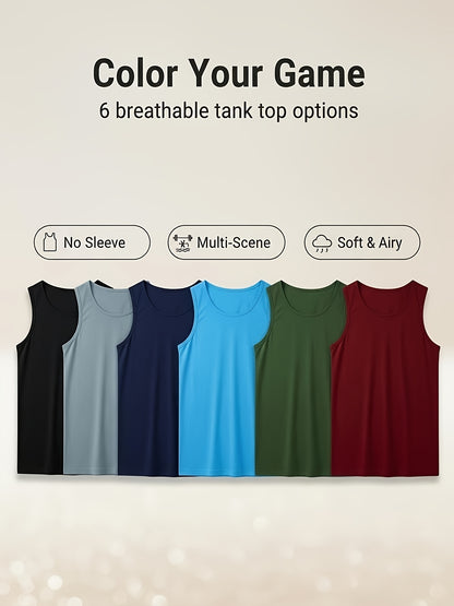 Kinglaman 6-pc Men'S Tank Tops Sleeveless Quick-Dry T-Shirt for Running Gym Sports Breathable Vest Tops