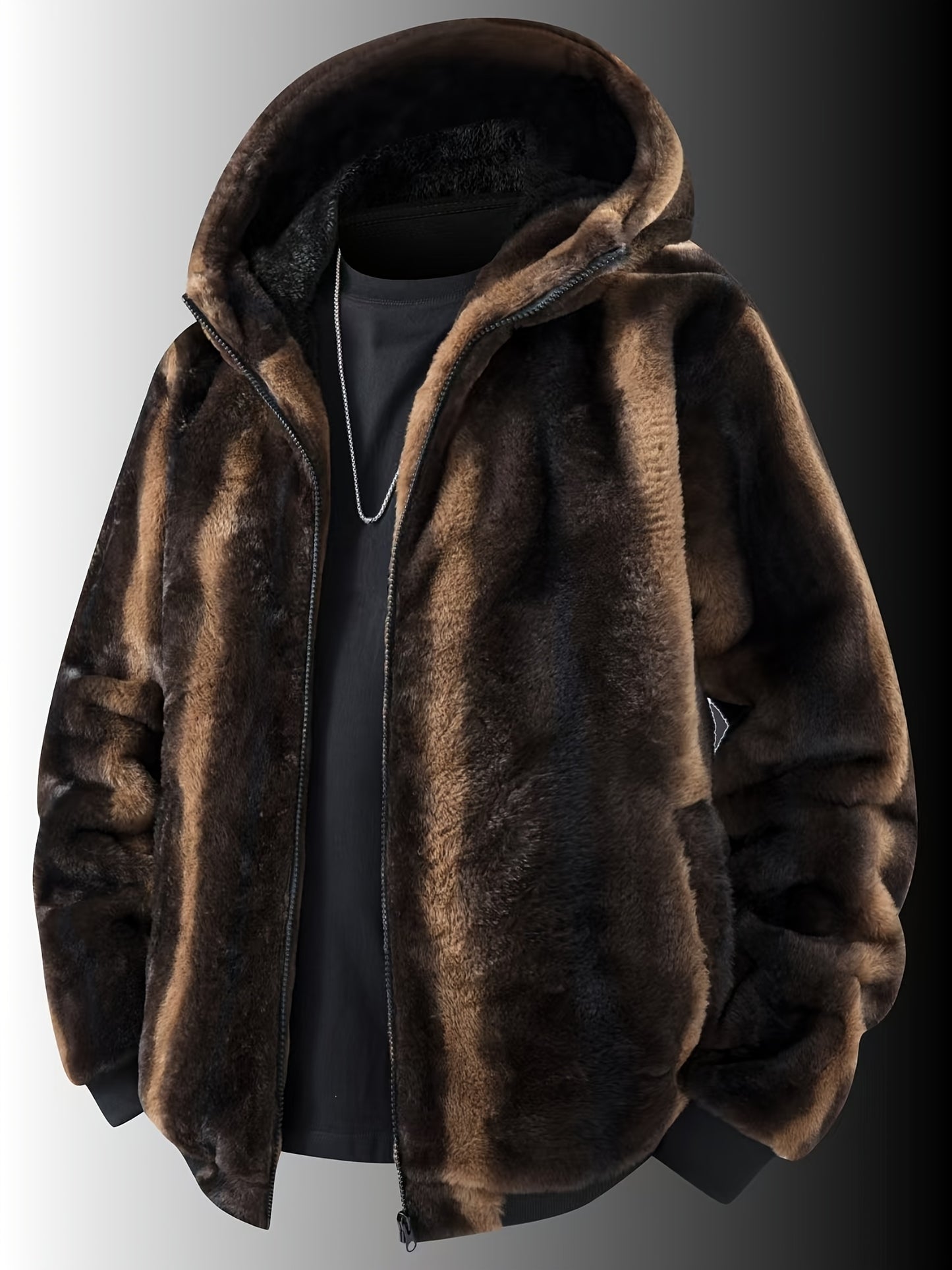 Autumn Winter Fashion Men'S Fleece Hooded Jacket Full Zipper Casual Jacket Coat Lined with Fleece Thickened Fabric Striped Design Machine Washable Comfortable And Warm for Party Street Life Business Professional Style