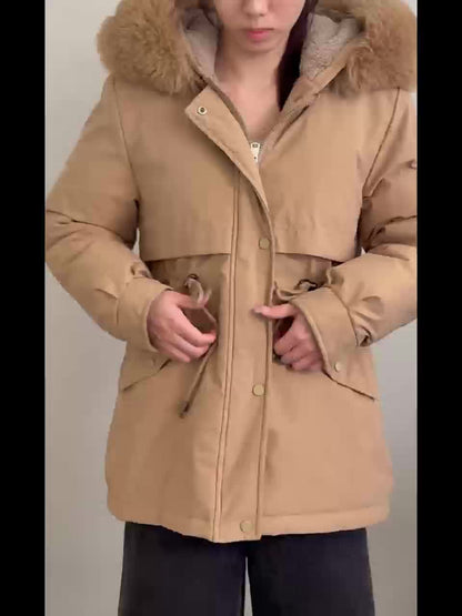 Women'S Winter Fleece-Lined Hooded Jacket with Casual Everyday Commuter Jacket, Stylish And Versatile for Any Look. Drawstring Waist for a Tailored Fit, with a Detachable