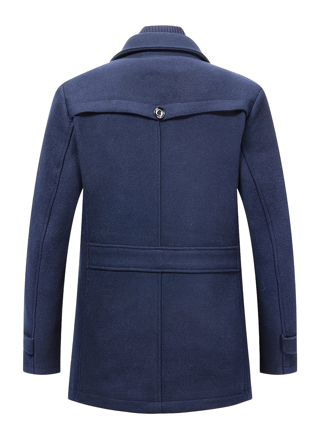 Men's Stand Collar Fleece Blend Pea Coats with Removable Inner Collar Single Breasted Overcoat