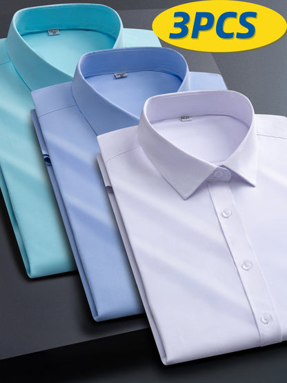 3pcs Men'S Stretch Long Sleeve Business Casual Dress Shirts
