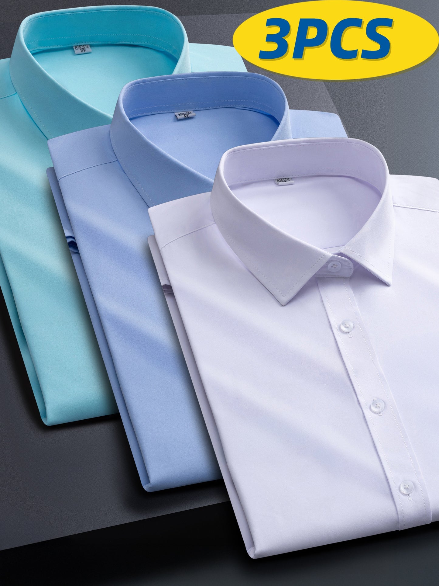 3pcs Men'S Stretch Long Sleeve Business Casual Dress Shirts