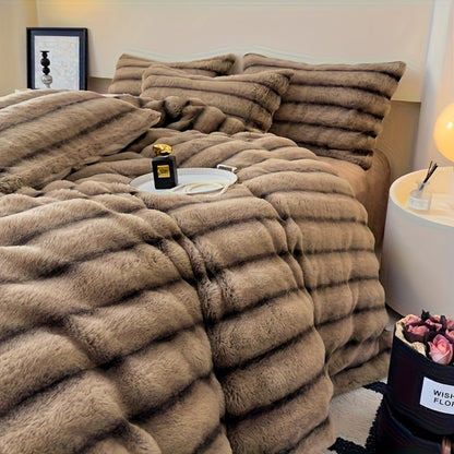 Faux Rabbit Fur Throw Blanket - Double-Layer Reversible Softness