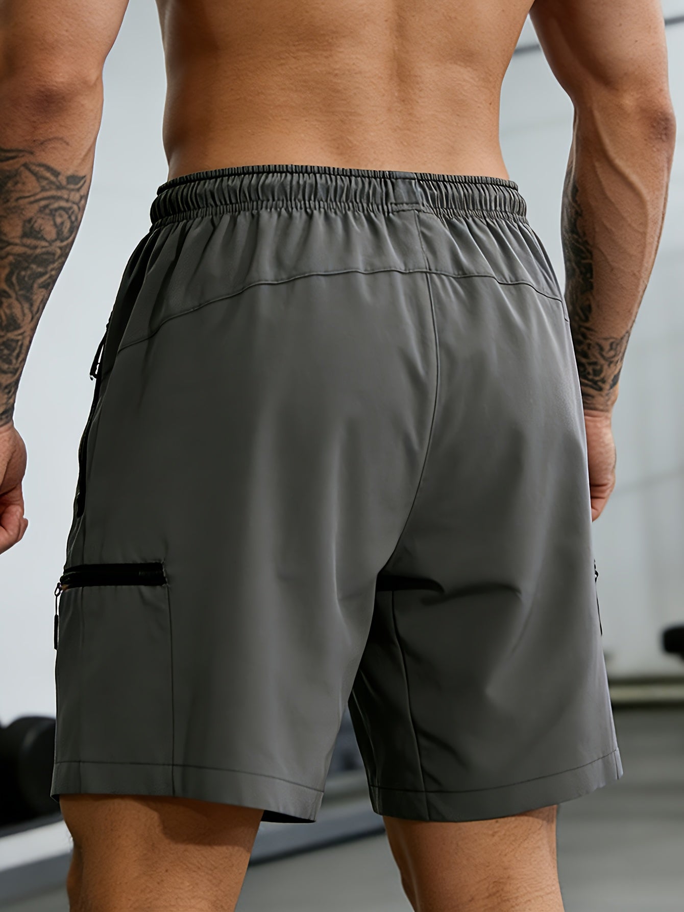 Plus Size Men'S Quick Dry Athletic Shorts, Elastic Waist Drawstring Zipper Cargo Shorts, Breathable Lightweight Multi-Pocket Casual Shorts for Gym Running Workout Outdoor Activities