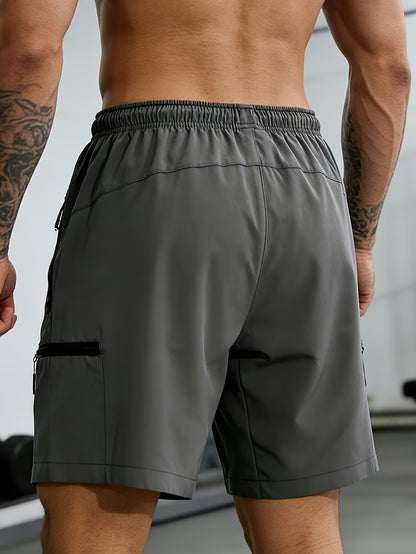 Plus Size Men'S Quick Dry Athletic Shorts, Elastic Waist Drawstring Zipper Cargo Shorts, Breathable Lightweight Multi-Pocket Casual Shorts for Gym Running Workout Outdoor Activities