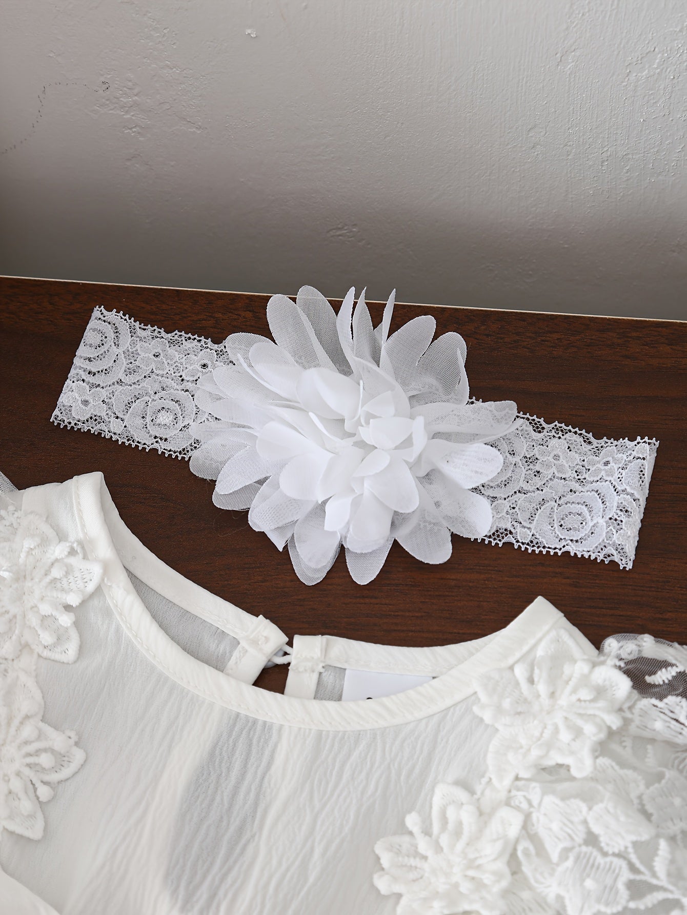 2pcs Baby Girl'S Lace Dress Set, Crew Neck, Long Sleeve, Solid Color, Non-Stretch Fabric, with Contrast Lace Detail, with Matching Floral Headband, for Spring/Fall, Elegant Princess Style Ha Yi Skirt Outfit for Children
