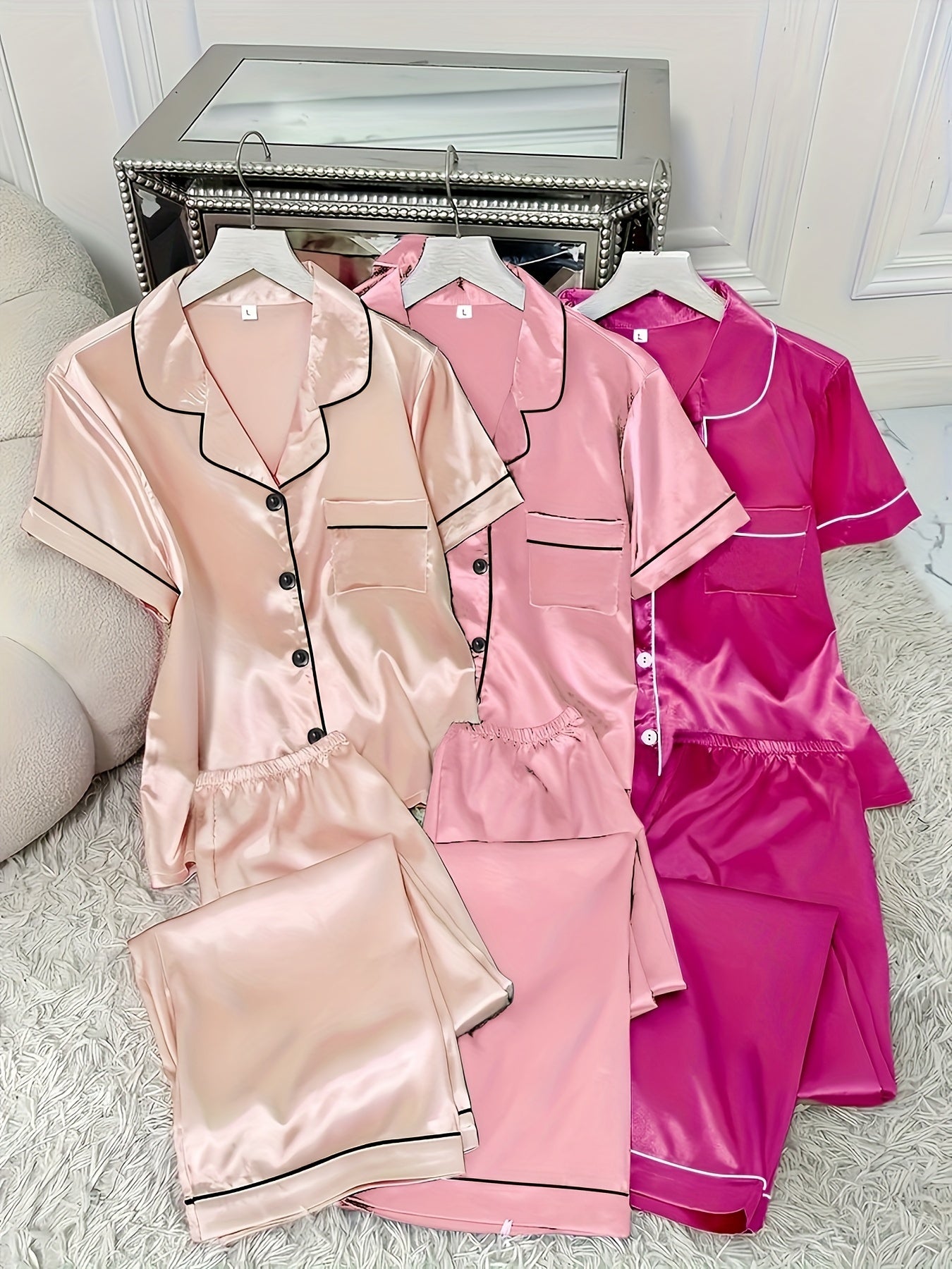 Pink + Gray + Champagne Satin Pants - product view 27