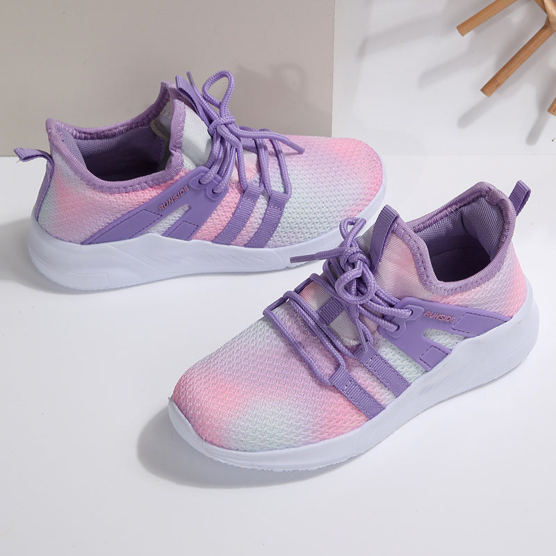 Boys Girls Gradient Color Sports Shoes Low Top Shock Absorbent EVA Sole Breathable Mesh Casual Sneakers Tennis Shoes Easy On/Off for School Competition Daily Wear