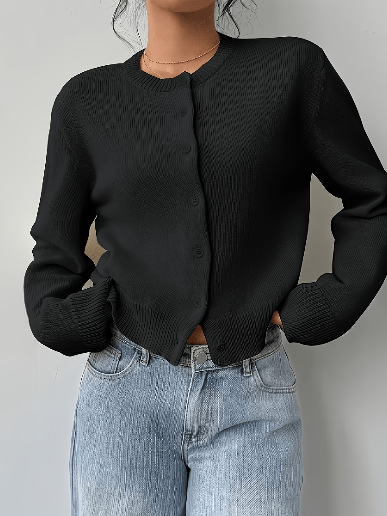 New Spring And Summer Fashionable Elegant Women's Stretch Button Cardigan - High-Elasticity Crew Neck Spring/Autumn Sweater, Hand Wash/Dry Clean Spring And Summer Apparel, Lightweight And Breathable Daily Commute, Sports And Leisure Top, Qqq