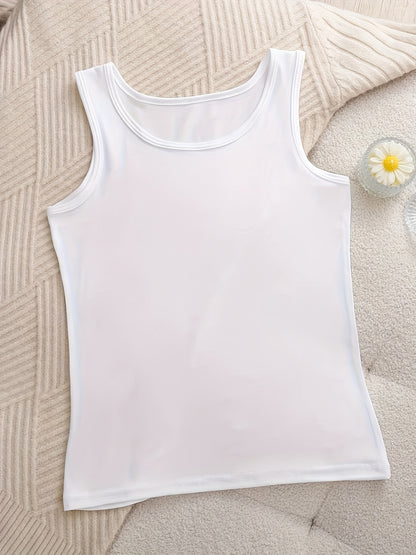 A Set of Six Women'S Soft Adhesive Vests in Various Colors Including Black, White, Gray, Pink, Rose Red, And Green. These Sleeveless Shirts Are Elastic, Breathable, And Comfortable for All Seasons, Making Them Ideal for Home And Casual Outings