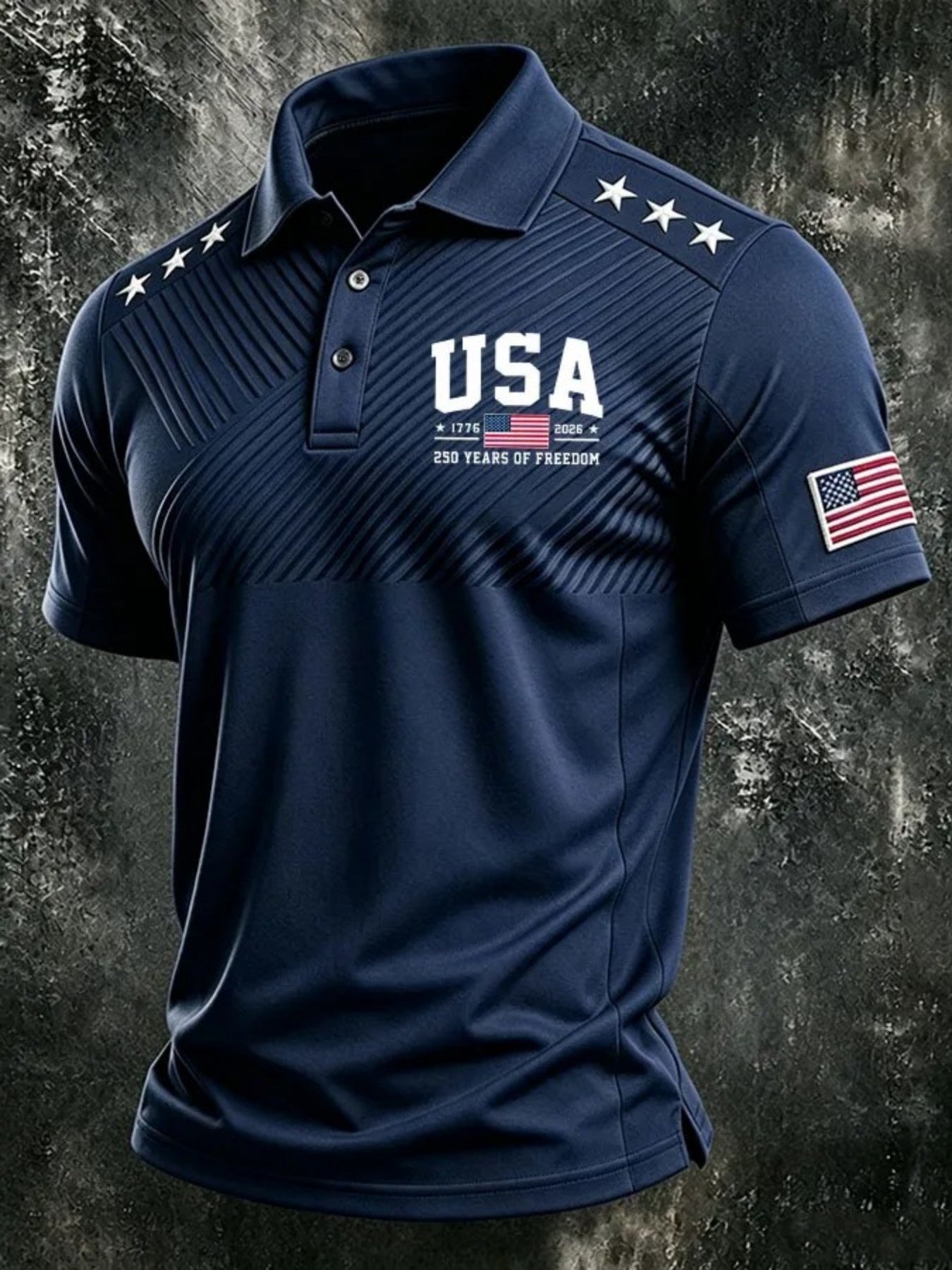USA 1776-2026 250 Years of Freedom, Men'S Short-Sleeve Polo Shirt, Golf Polo Shirt, Polyester Fiber Fabric, Lightweight And Breathable, Suitable for Anniversary Celebrations