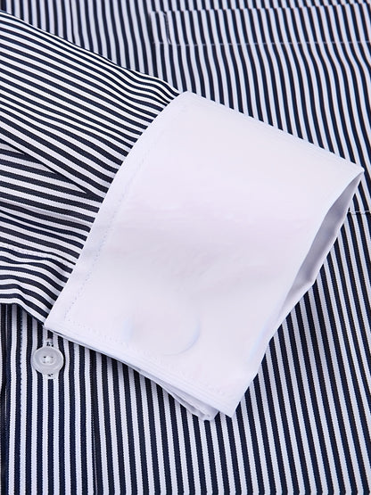 Men'S Striped Dress Shirt Long Sleeve - Premium Formal Shirt for Business, Weddings & Events, Lapel Collar, Single-Breasted, Wrinkle Resistant, Comfort Fit, Classic Office And Party Attire
