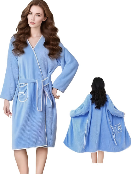 1 Women's super soft absorbent long-sleeved bathrobe - quick-drying, cartoon pineapple plaid design with straps, perfect for home comfort