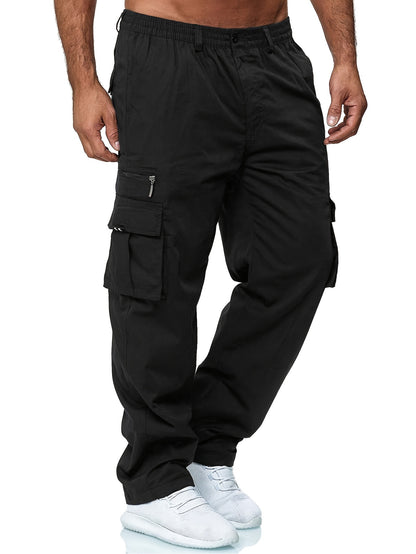 3pcs Men'S Casual Solid Color Cargo Pants, Polyester Non-Stretch Woven Fabric, Multiple Pockets, Regular Fit, Spring/Fall Season, Hiking & Outdoor Scene, Weekend Casual Occasion, Thick