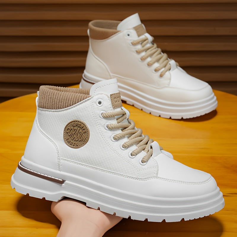 Men'S High-top Casual Sports Shoes, Durable PU Soles, Breathable Fabric Linings, Lacing, All-season Sports And Casual Style, Suitable For Hiking, Mountaineering And Outdoor Shoes