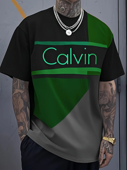 Men's Large Size Oversized T-Shirt - Full-Body 3D Letter Print Modern Typography Top, Loose Fit Round Neck Short Sleeve Casual Shirt Suitable for Spring/Summer Wear, Durable Digital Print Blouse Style for Tall Males (Machine Washable), PLUS SIZE