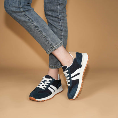 Women's Genuine Leather Chunky Lug Sole Lace Up Running Shoes Casual Designed Fashion Sporty Sneakers AA1127n