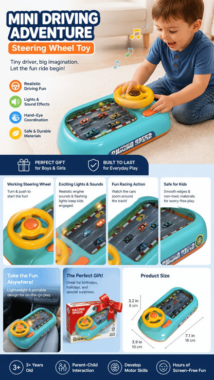 Kids Steering Wheel Toy - Electronic Driving Adventure Game