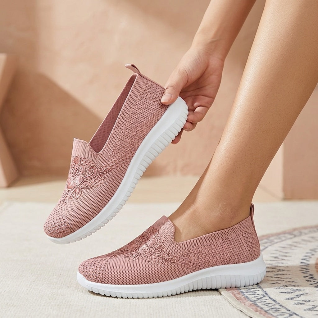Women'S Breathable Hollow Flat Shoes, Shallow Mouth Flower Solid Color Mesh Shoes, Fashionable Lazy Shoes