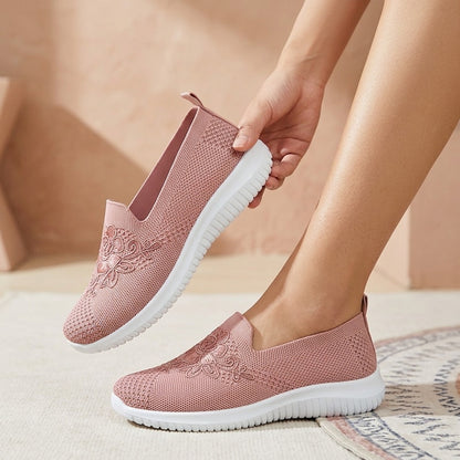 Women'S Breathable Hollow Flat Shoes, Shallow Mouth Flower Solid Color Mesh Shoes, Fashionable Lazy Shoes