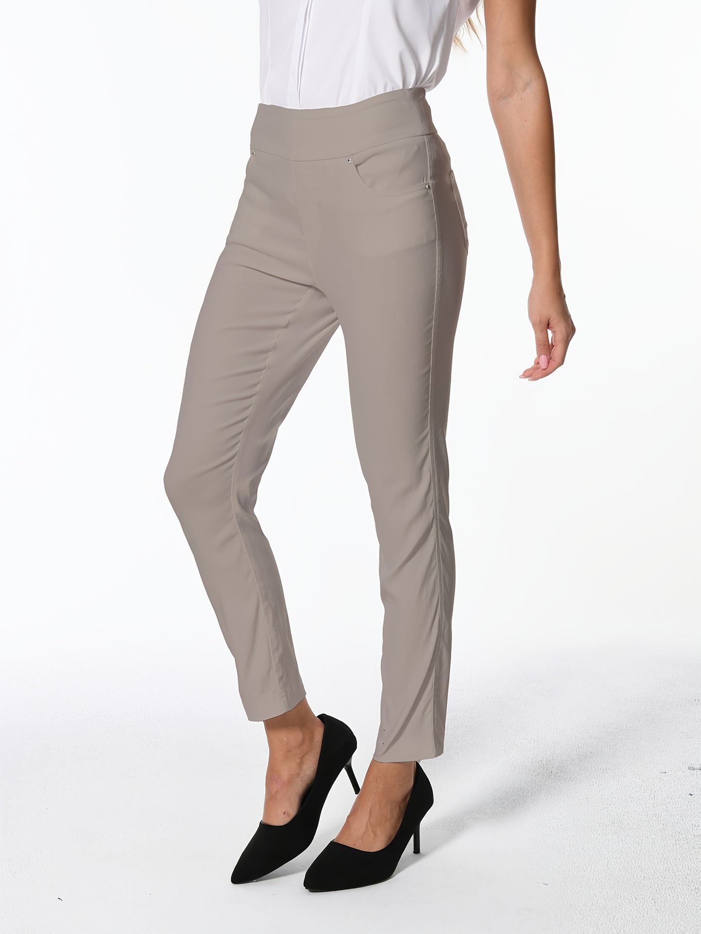 Women's High Waist Dress Pants Stretchy Straight Leg Slim Fit Work Slacks with 5 Pockets, Elegant Office & Casual Wear